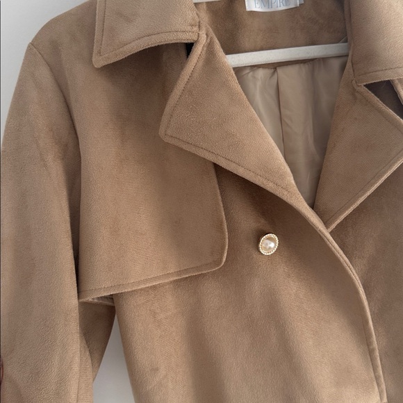Tan Cropped Belted Trench Jacket – Suede Look, Lined, Size S - Picture 6 of 6